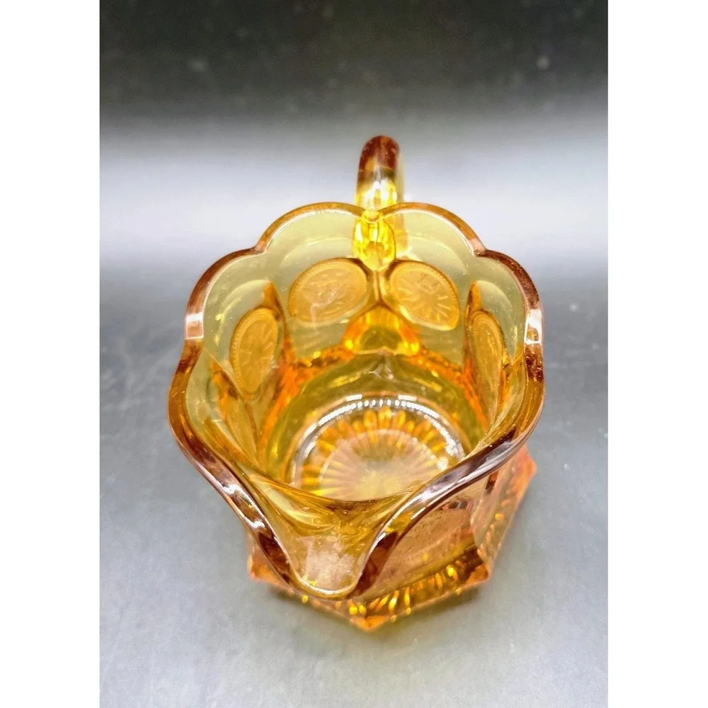 Vintage Fostoria Amber Coin Dot Pattern Eagle & Torch Glass Creamer